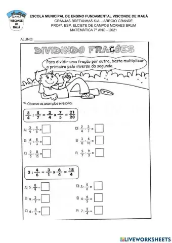 Divisão e multiplicação de frações