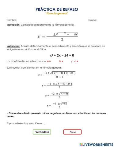 Práctica de repaso -Fórmula general-