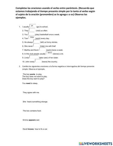 Tiempo Presente Simple en Ingles