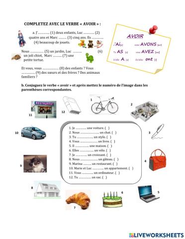Avoir au présent de l'indicatif