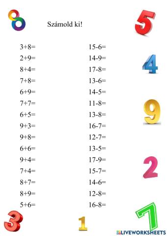 Összeadás, kivonás gyakorlása