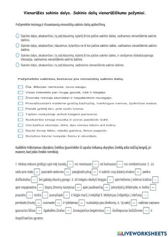 Sakinio dalių vienarūšiškumo požymiai.