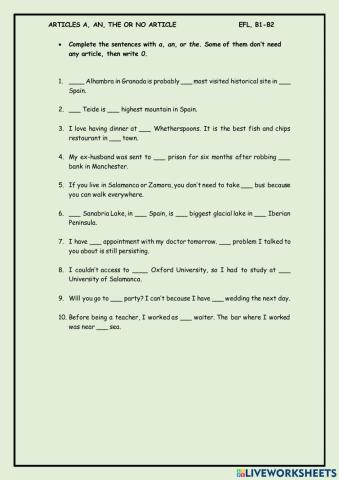 ARTICLES: a, an, the