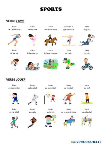 SPORTS (Verbes FAIRE et JOUER)