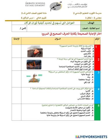 تقييم ختامي - البراكين الجزء الثالث -