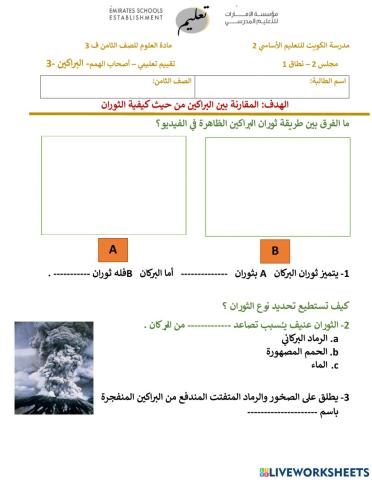 نشاط تعليمي اصحاب الهمم الجزء 3  البراكين