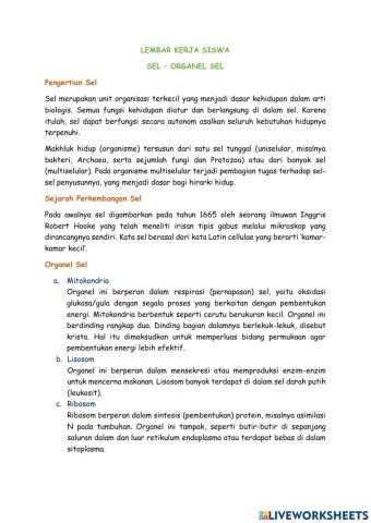 Pre Test Bab Sel - Organel Sel