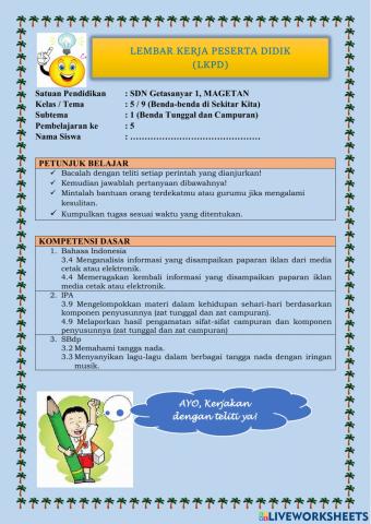 Soal Tema 9 Subtema 1 PB 5