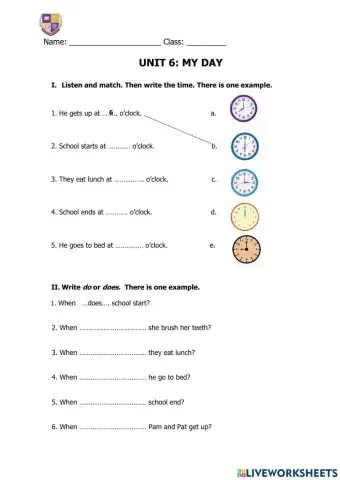 Review unit 6 : My day for term 4 test