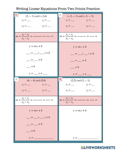 Writing Linear Equations From Two Points Practice