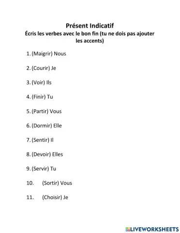 Présent Indicatif (IR)