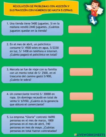 Resolución de problemas con adición y sustracción con números de hasta 5 cifras.
