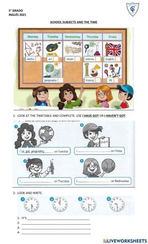 SCHOOL SUBJECTS AND THE TIME