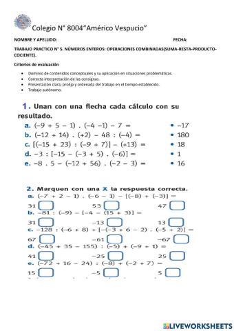 operaciones combinadas números enteros