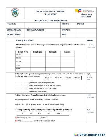 Diagnostic Test 1BGU