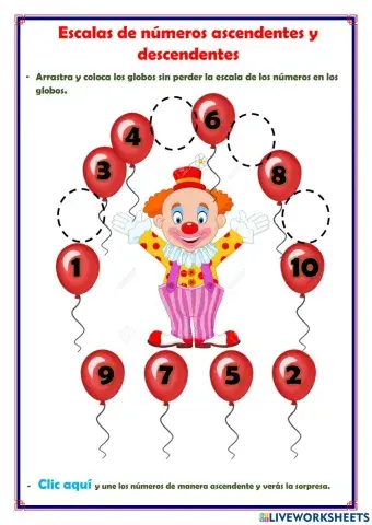 Escalas de números ascendentes y  descendentes