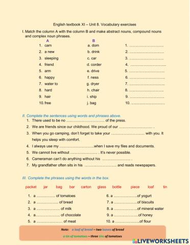 Vocabulary exercises