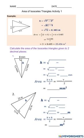 Areas of Isosceles triangles without height