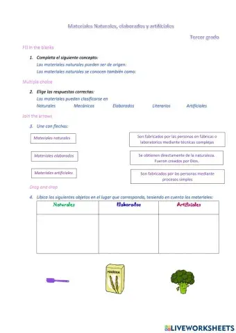 Materiales naturales, elaborados y artificiales