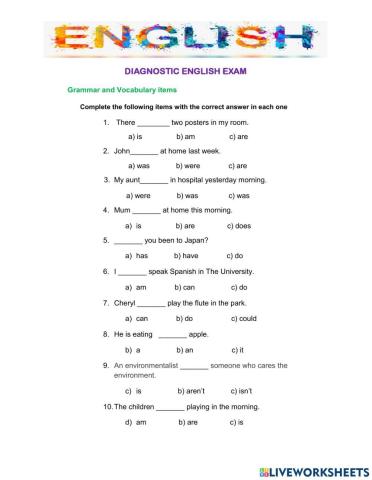 DIAGNOSTIC ENGLISH EXAM