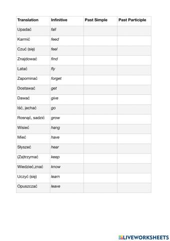 Irregular verbs