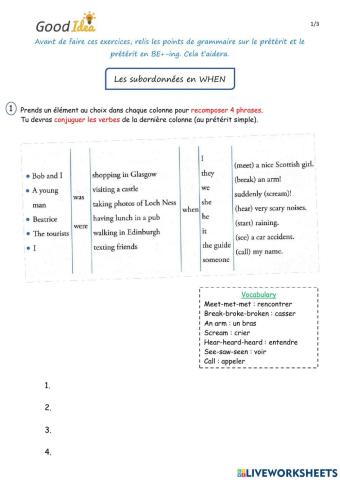 Exercices prétérit simple et BE-ing
