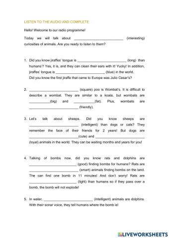 Comparatives and Superlatives Listening and Reading comprehension