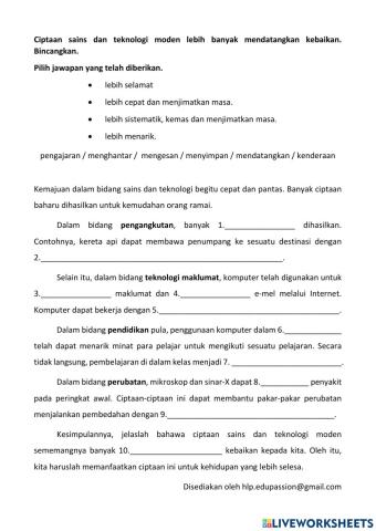 Karangan - Kebaikan Ciptaan Sains dan Teknologi