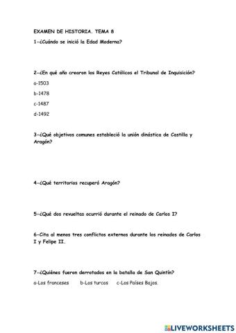 Examen la hegemonía española siglo xvi