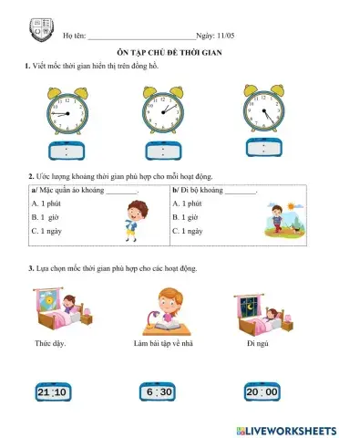 Ôn tập chủ đề thời gian