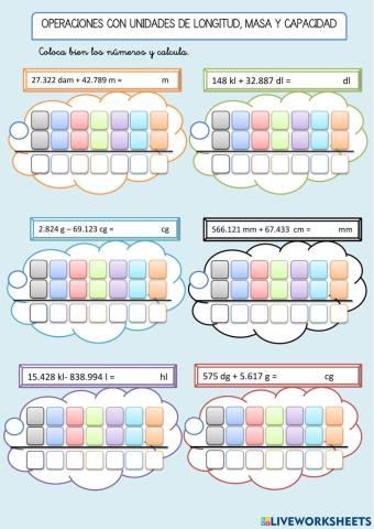 Operaciones con unidades de longitud, masa y capacidad