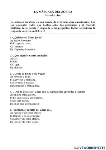 La máscara del Zorro Ficha 1