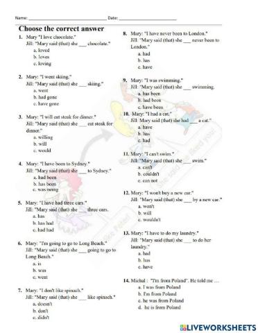 Reported speech multiple choice