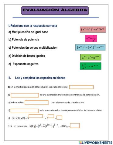 Teoría de exponentes, radicación,