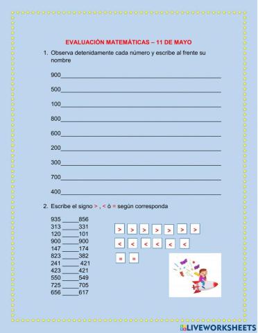 EVALUACIÓN MATEMÁTICAS.CENTENAS  