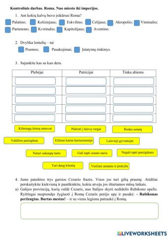 Kontrolinis darbas. Nuo miesto iki imperijos
