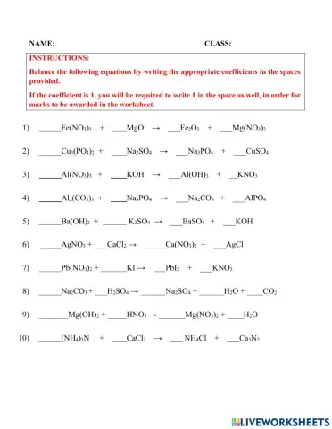Balancing Equations - Worksheet 2 (2021)
