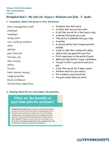 Unit 1: My first job 3° medio