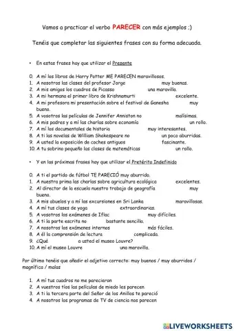 Completar frases con PARECER