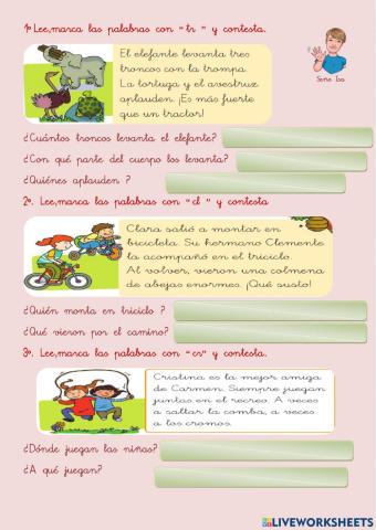 Palabras con tr cl y cr