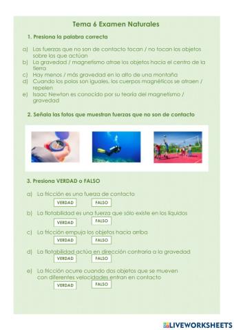 Examen T.6 Naturales: Fuerzas y Máquinas