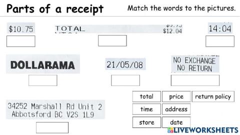 Parts of a receipt