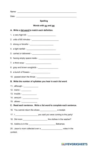 Words with ou and ow