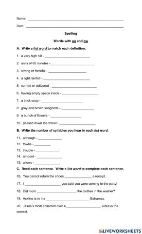 Words with ou and ow