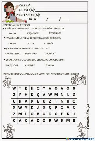 Compreensão Chapeuzinho Vermelho