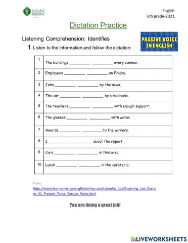 English: Dictation Practice: passive voice (present tense)