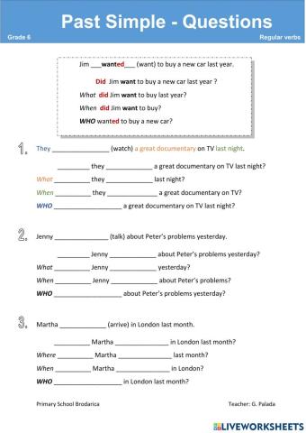 Past Simple - questions (Regular verbs)