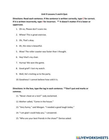 Unit 9 Lessons 5 and 6 quiz