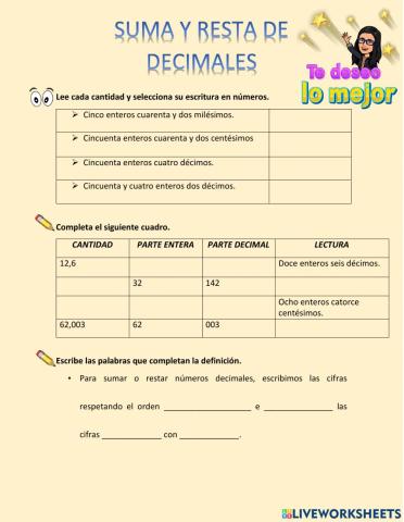 Suma y resta de decimales