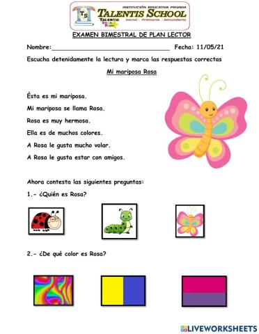 Examen bimestral de plan lector